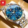 OLEVS Original Men's Watches New 7 Hands Multifunctional Quartz Watch for Men Steel Strap Moon Phase Chrono Waterproof Man Watch