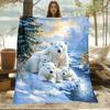 Snowy Forest Polar Bear Print Flannel Blanket Soft Lightweight for Sofa Camping Travel Office Use
