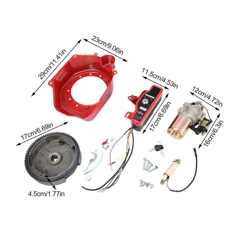 12V Electric Start Kit Flywheel Starter Motor Kit with Key Switch Box Charging Coil Fan Cover for GX160 5.5HP GX200 6.5HP Engine