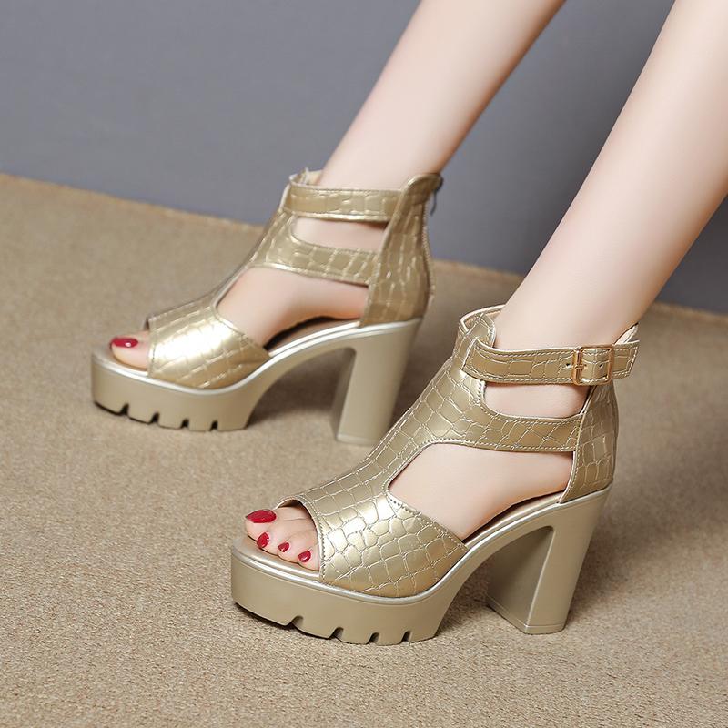 Women Sandals 2025 New High Heels High Quality Leather Shoes Women Platform Open Toe Elegant Sandals Women Sandalias De Mujer