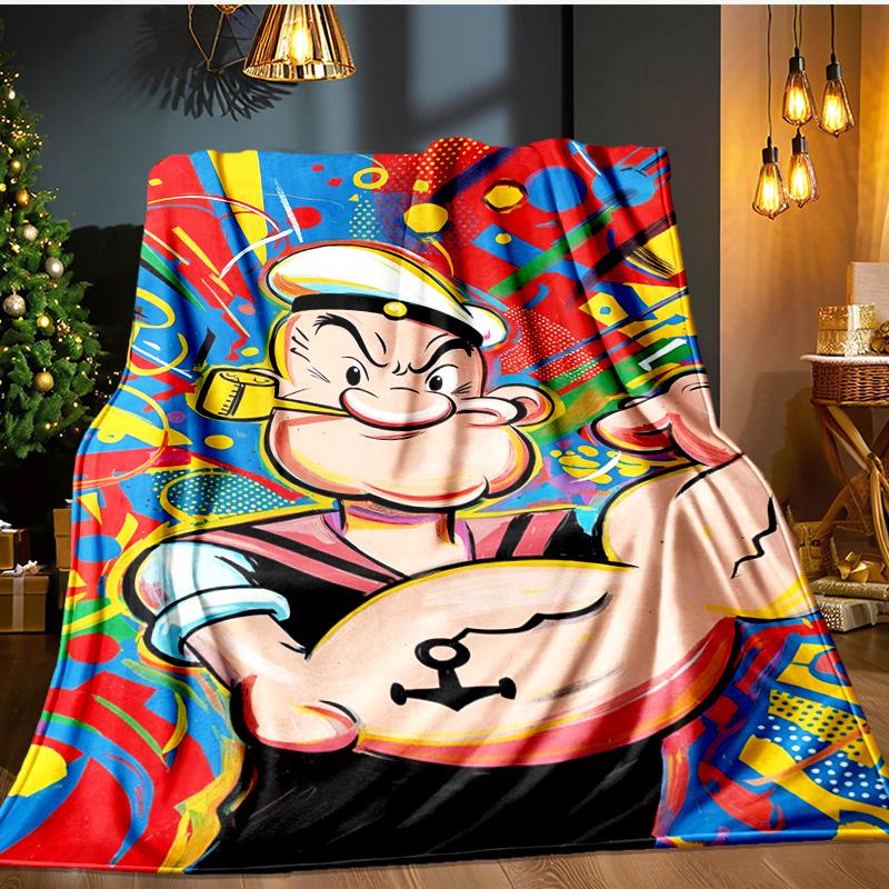 Popeye's Strength Displayed Blanket Flannel Throw for Sofa, Indoor, Camping, Living Room, Office, Chair, And Bed Soft Birthday Gift