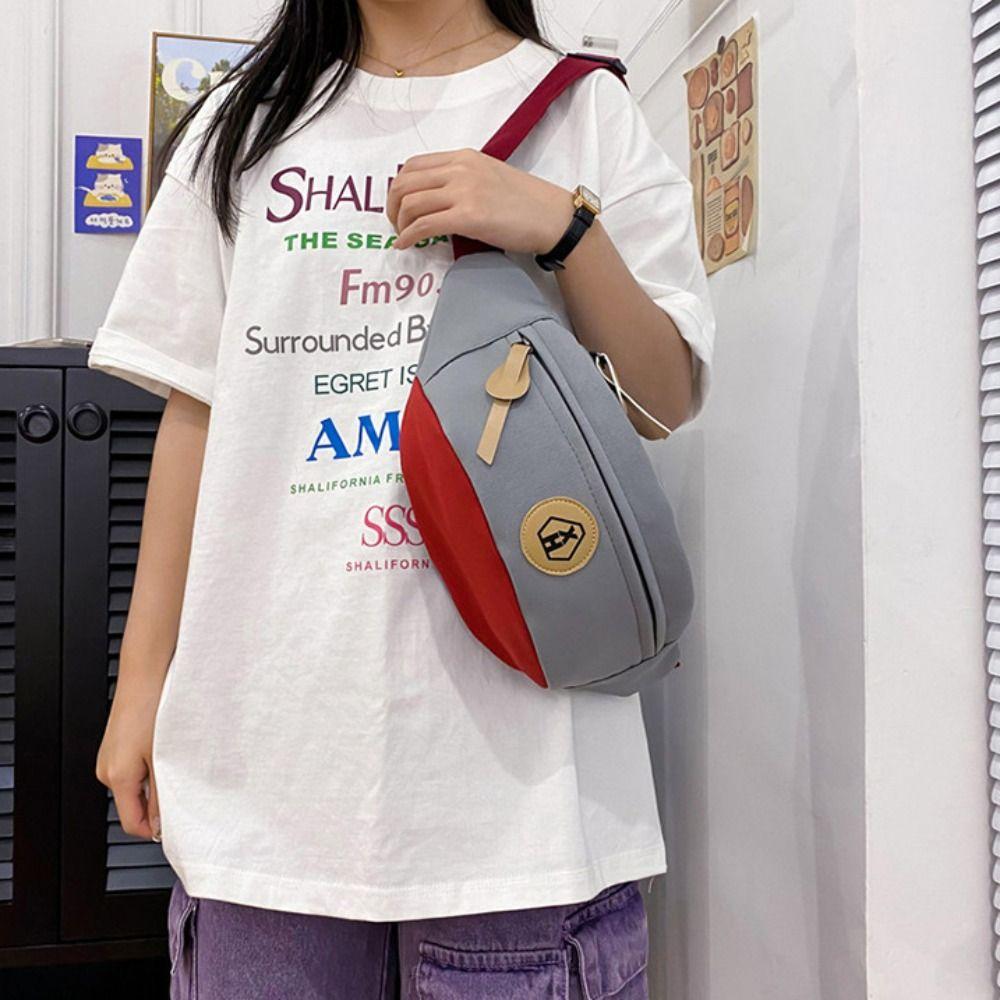 Solid Color Canvas Crossbody Bag Harajuku Waist Bag Fashion Canvas Chest Bag Sports