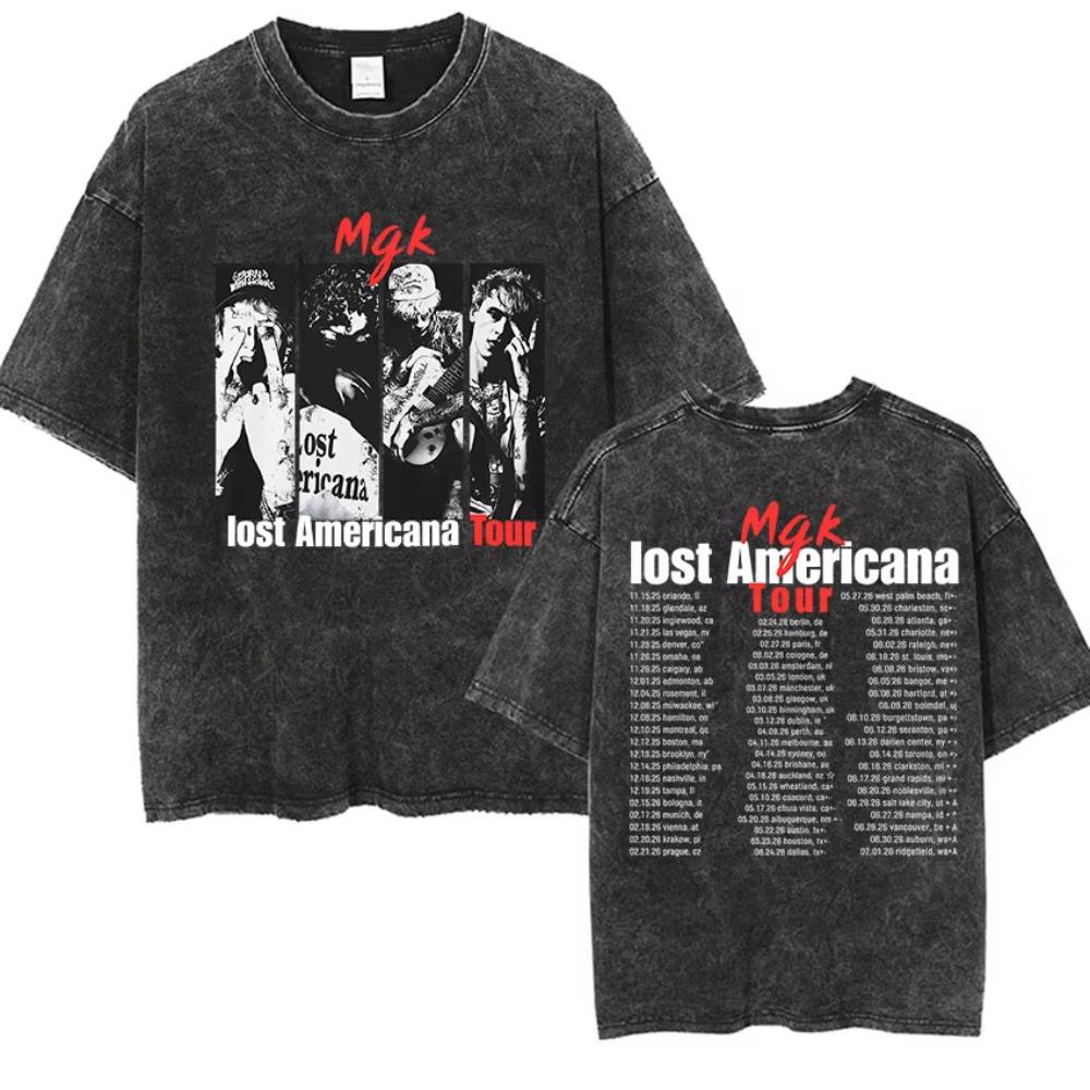 Vintage Washed Machine Gun Kelly T Shirt MGK Lost Americana Tour Fans Tshirts Men Women Punk Gothic Hip Hop Oversized Tees