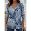 Elegant Women's Autumn Top V-Neck Vintage-Print Long-Sleeve T-Shirt Loose Comfortable and Stylish for Streetwear or Outdoor Wear
