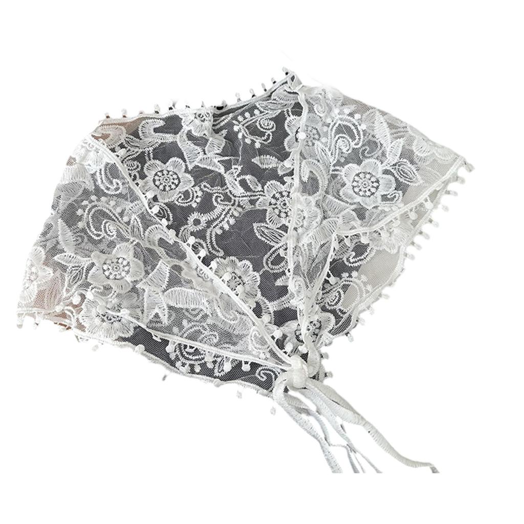 Vintage Style Lace Triangle Scarf for Home Decors Fashion Headwrap with Floral Patterns and Breathable Polyester Fabric