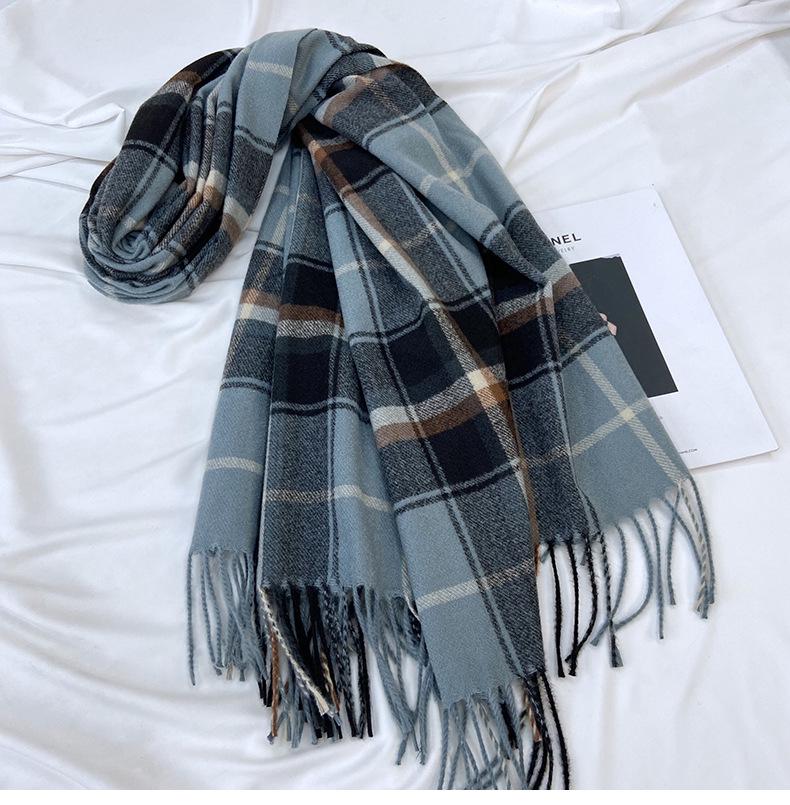 Korean-Style Plaid Scarf for Women, Autumn/Winter 2023; Versatile, Warm Tassel Shawl.
