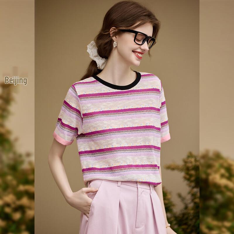 Women s Striped Round Neck T-Shirt S