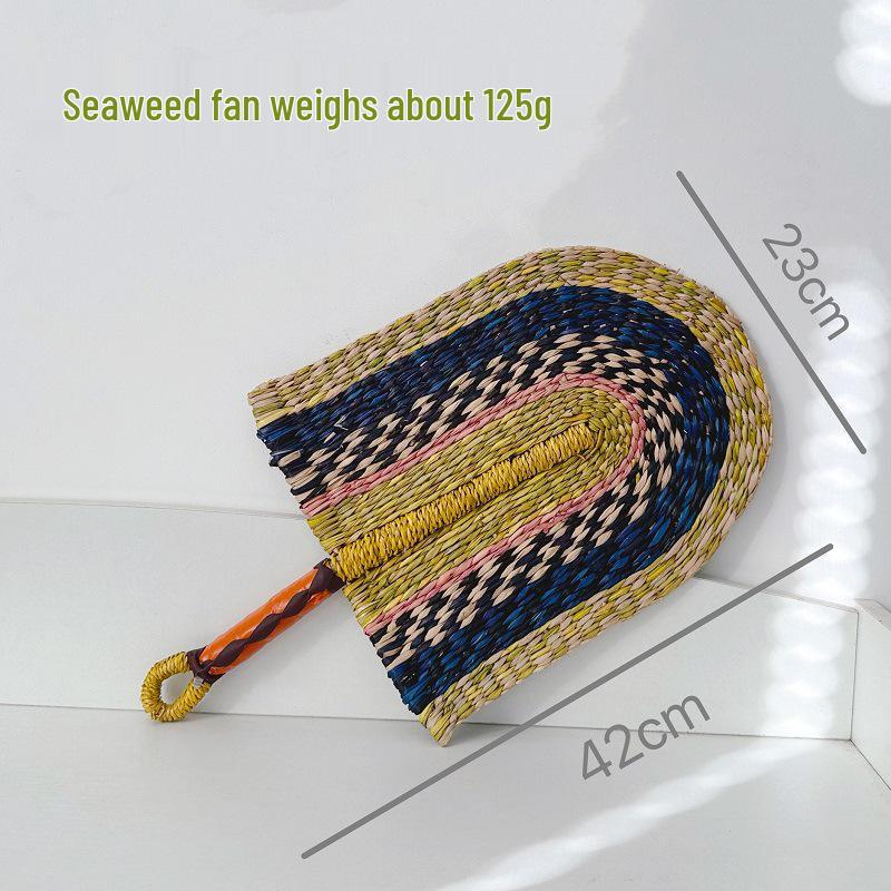 Vietnamese Seaweed Straw Fan: African-Style Wall Decor & Handheld Palm Leaf Fan