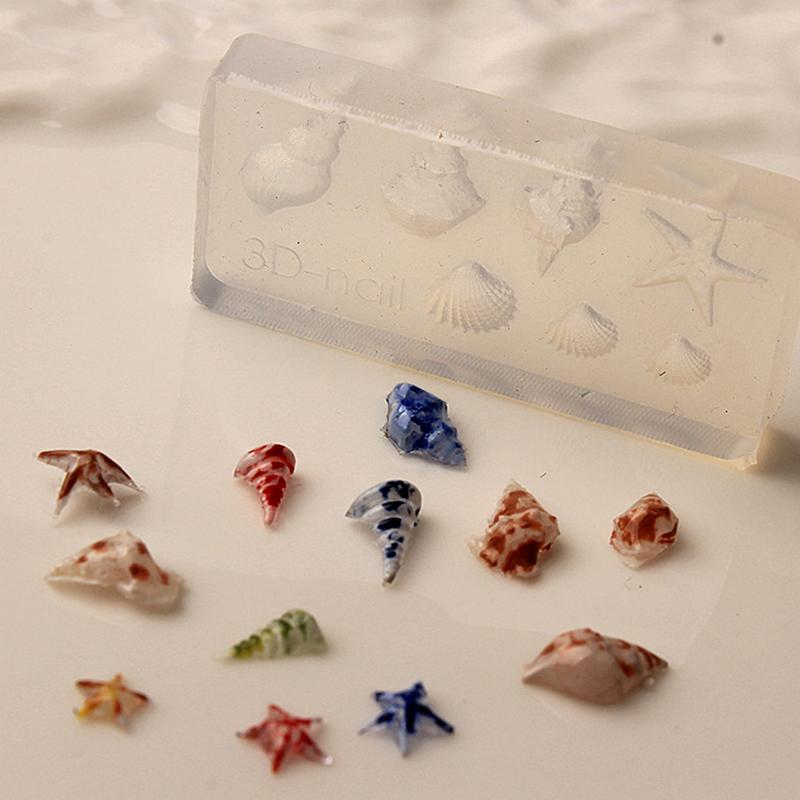Silikonová forma na modelování nehtů Oceánský styl Mušle Hlemýžď Hvězdice 3D razítkovací destička Šablony na nehty DIY UV gel Manikúrní nástroje Nail Art