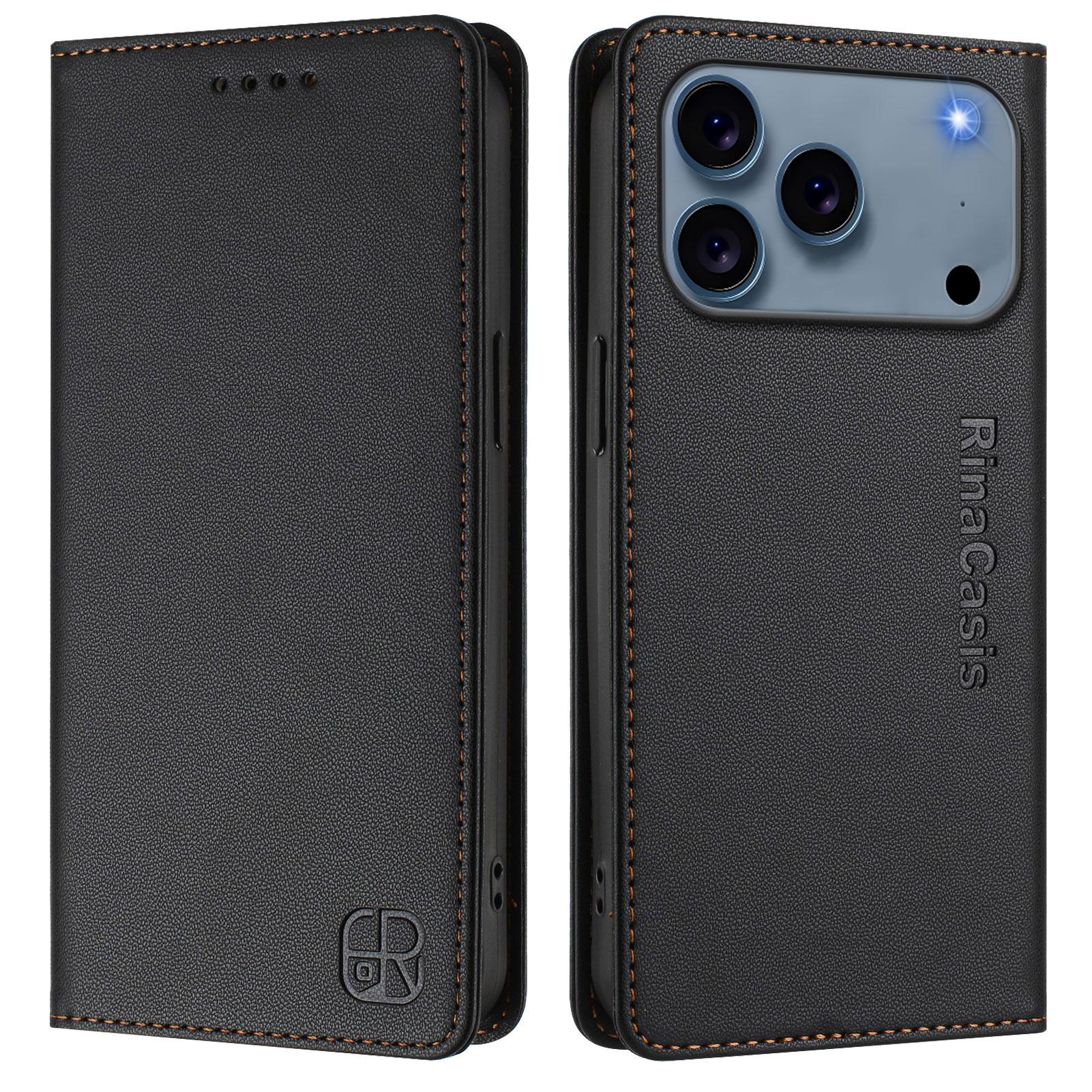 

Кожаный чехол для iPhone 17 Pro Max RINACASIS RC01 Чехол для телефона с RFID-блокировкой, кошельком и подставкой Black