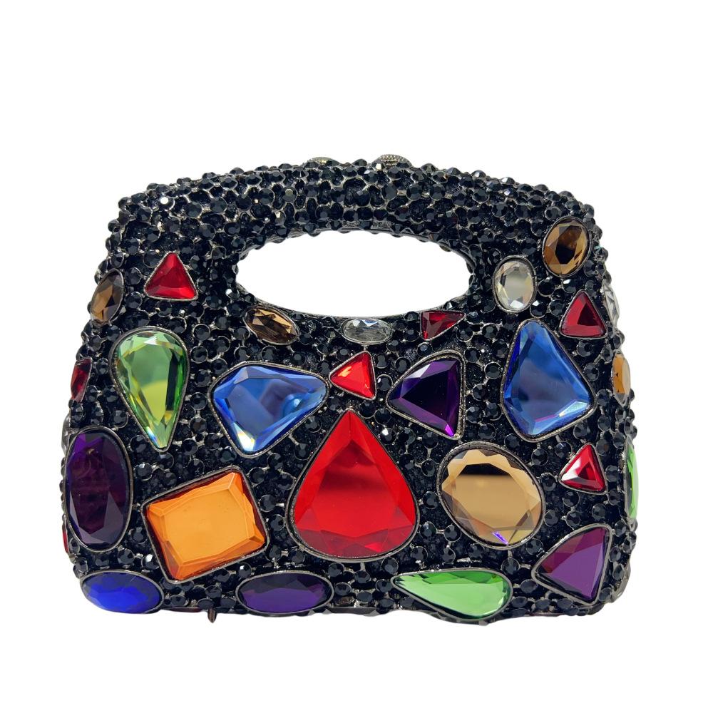 Bolsos de Noche de Piedra Plata/Dorado Bolso Grande con Asa Superior Diseñador de Lujo para Mujer Carteras de Diamantes Pedrería Boda Nupcial Clutc