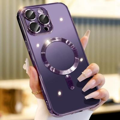 Luxury Plating Wireless Charging Transparent Magsafe Case for IPhone 15 14 13 12 11 Pro Max X XR XS 7 8 Plus SE 2020 22 Mini TPU Soft Protection Cover