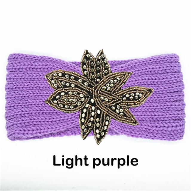 Crystal Beaded Flower Knit Headband For Women Winter Wool Ear Warmer Hairband Turban Headwrap Hair Accessories Bandeau