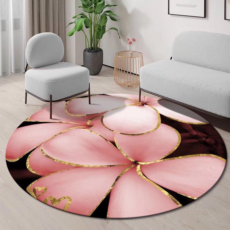 3D Flower Fashion Round Rugs for Living Room Sofas Decoration Bedroom Carpet Chair Mat Lounge Rug Anti-skid Floor Mats Washable
