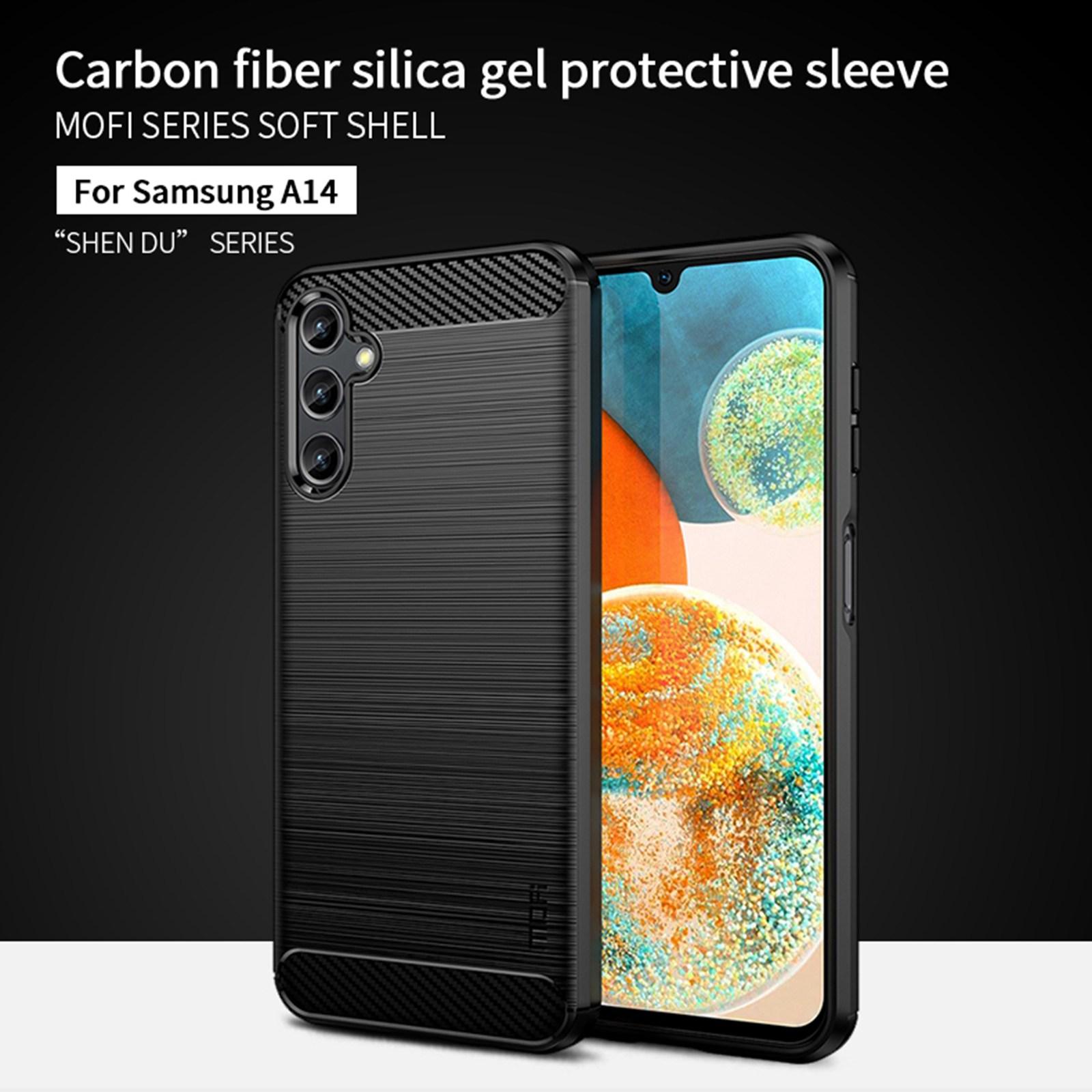 

MOFI JK TPU Series-1 for Samsung Galaxy A14 5G/A14 4G Soft TPU Brushed Protective Cover Carbon Fiber Texture Anti-scratch Phone Case Black