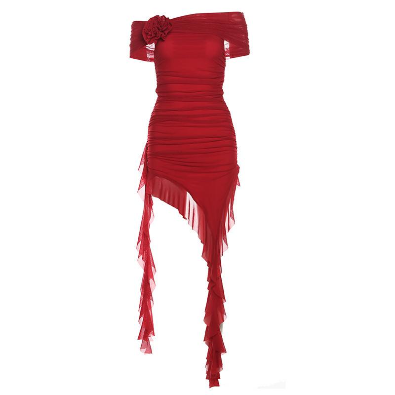 2026 European and American style spring new women's clothing solid color slim fit high waist fashion one-word neck tube top dress women