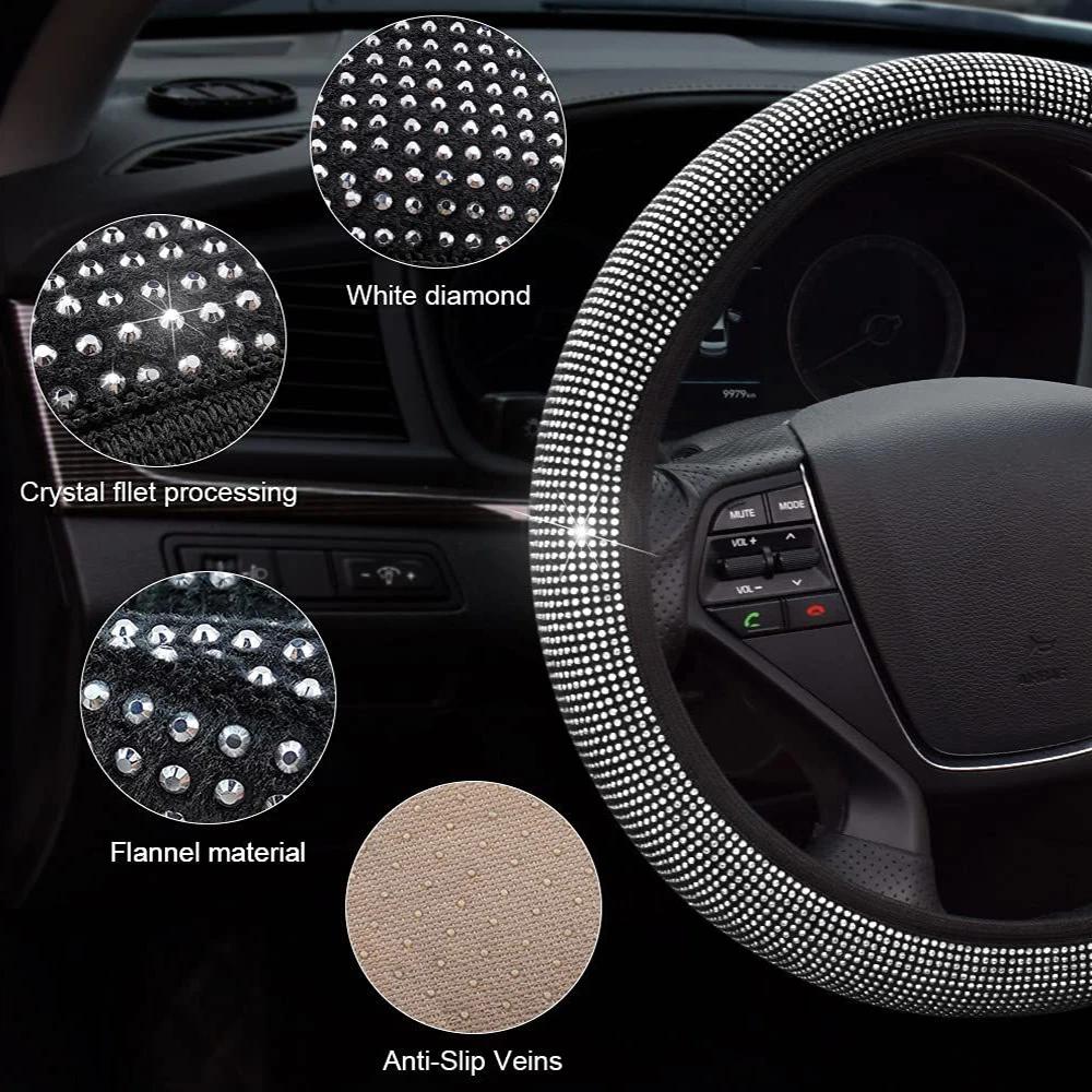 Bling Car Steering Wheel Cover W/ Crystal Diamond Sparkling Car Suv Rhinestones Steering Wheel Protector Vehicle Auto Decoration