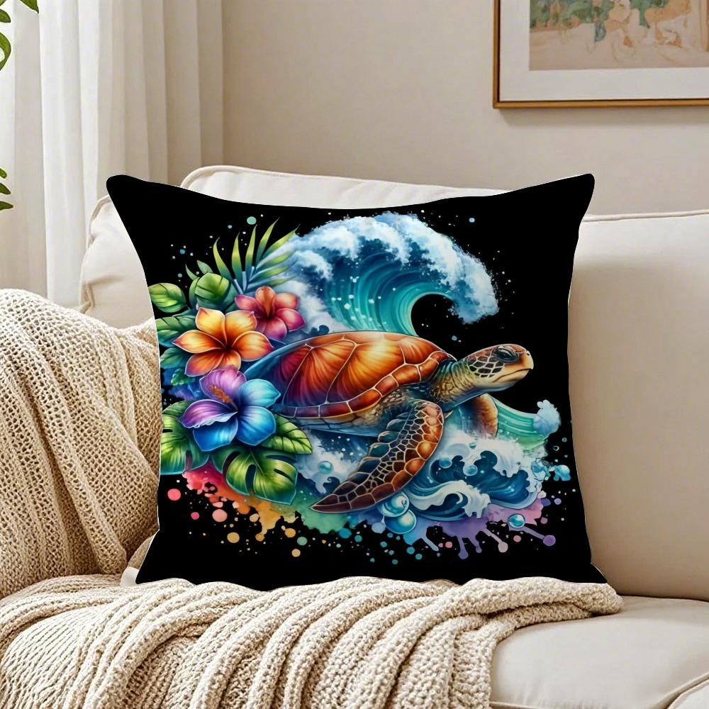 Turtle Hawaiian Sea Turtle Pillow Case Organic Short Plush Cushion Covers Breathable Washable WrinkleResistant