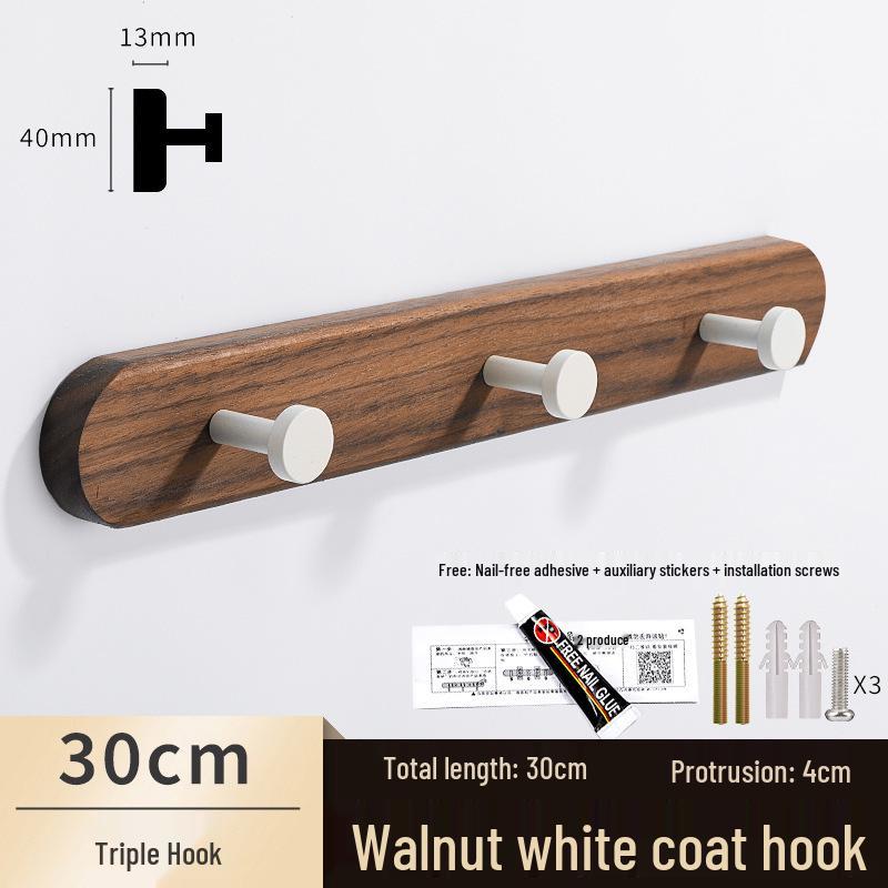 Solid Wood No-Punch Adhesive Coat Rack: Tiered Entryway/Wall/Door Mount Hanger