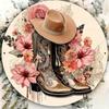 Vintage Floral Tin Sign 8x8 Inch, Pink Retro Boots Metal Wall Art, Rustic Home Bar Cafe Decor, Iron Sheet Plaque