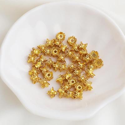 Gold-Plated Double-Sided Hollow Lace Flower Cap Spacer Beads for DIY Jewelry