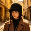 Neue Damen Herbst Winter Ohrklappen Strickwollmütze, Kordelzug Thermisch Warm Flieger Skimütze, Mode Vielseitig Outdoor Trooper Mütze