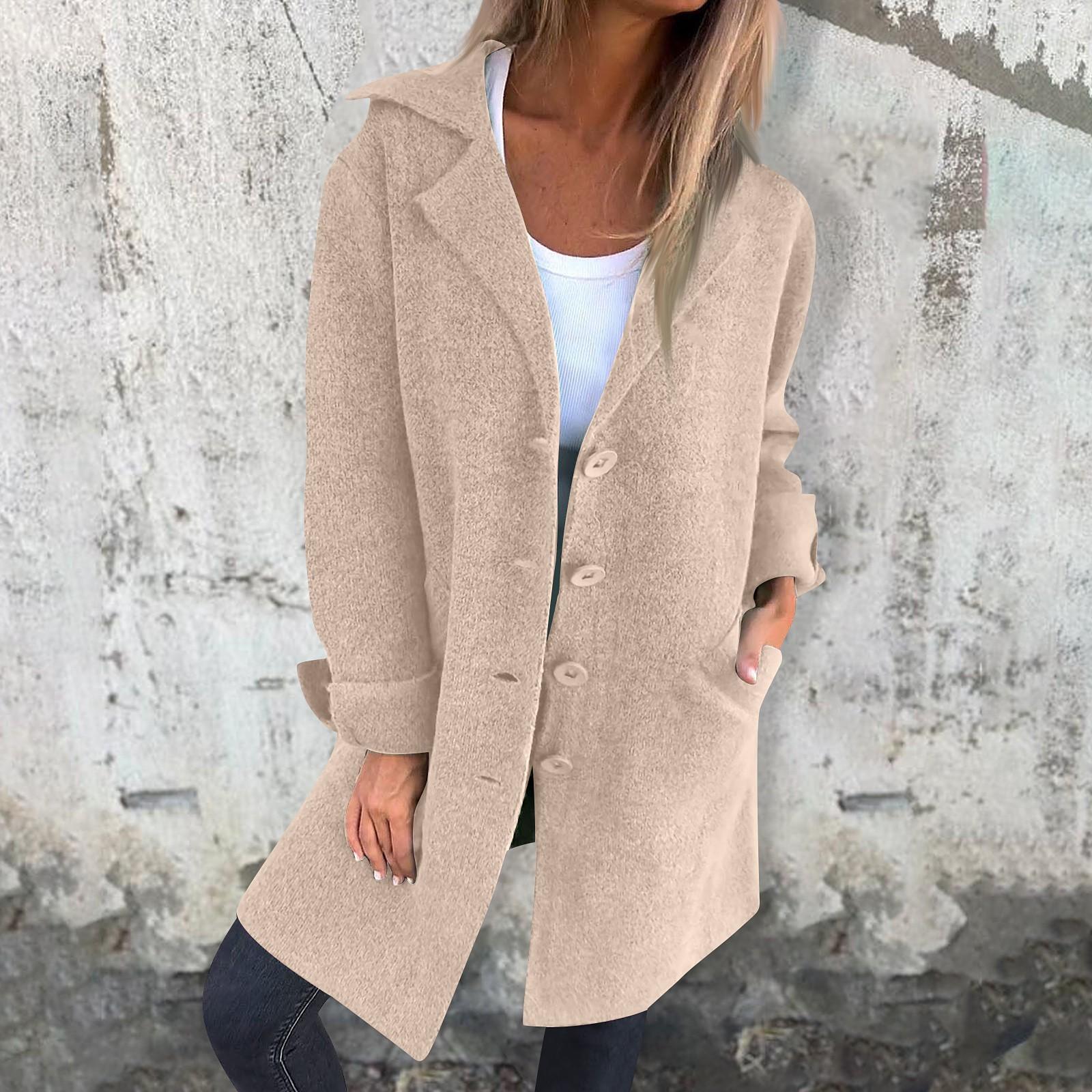 

Жіночі піджаки Повсякденний однобортний піджак з горловиною з лацканом і довгим рукавом Однотонний тренч для жінок M рожевий