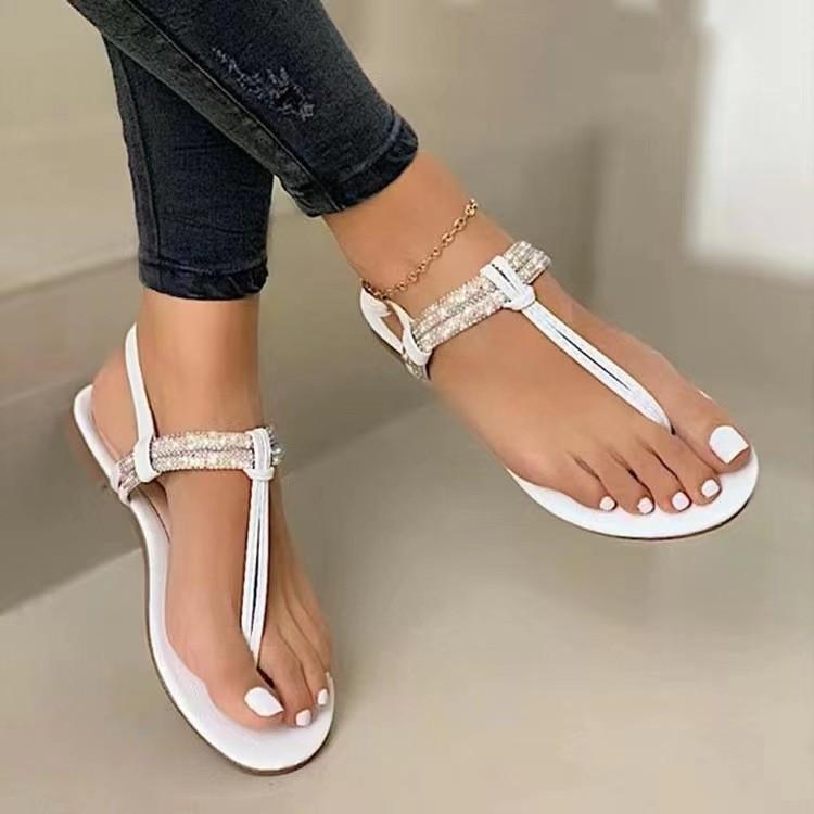 fashion 2024 Summer New Fashion Rhinestone Decorated Casual Open-toed Shoes Comfortable Flat Women's Sandals  designer sandals