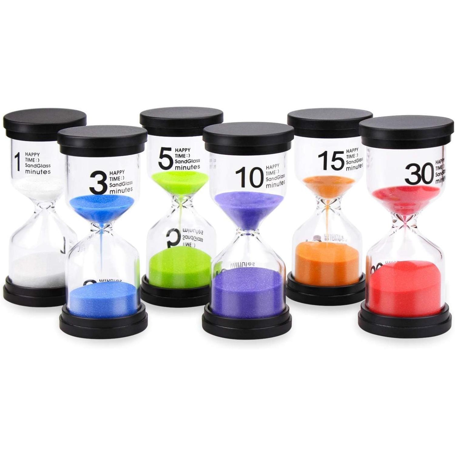 Comsmart Sand Timer, 6 Colors Hourglass Sandglass Sand Clock Timer 1min / 3mins / 5mins / 10mins / 15mins / 30mins for Classroom Game Home  (6pcs) 6-Pack