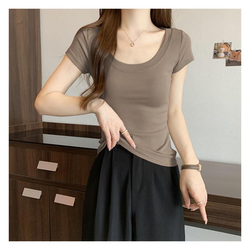 Women T-Shirt Korean Style Woman Clothes Slim Tshirt Female Skinny Short Sleeve Tops