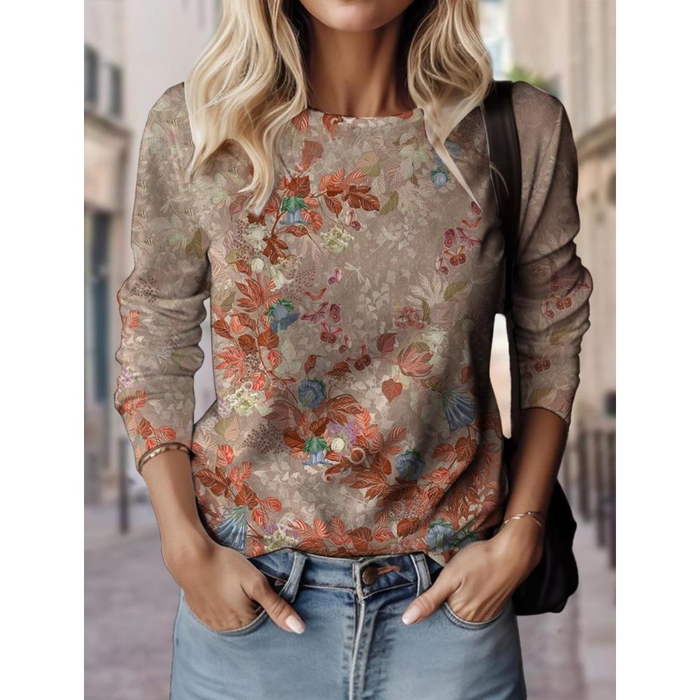 New Women's Floral Pattern T Shirts 3D Print Tops O-Neck Casual Pullover Long Sleeve Y2K Clothing For Girls Fashion Sweatshirt