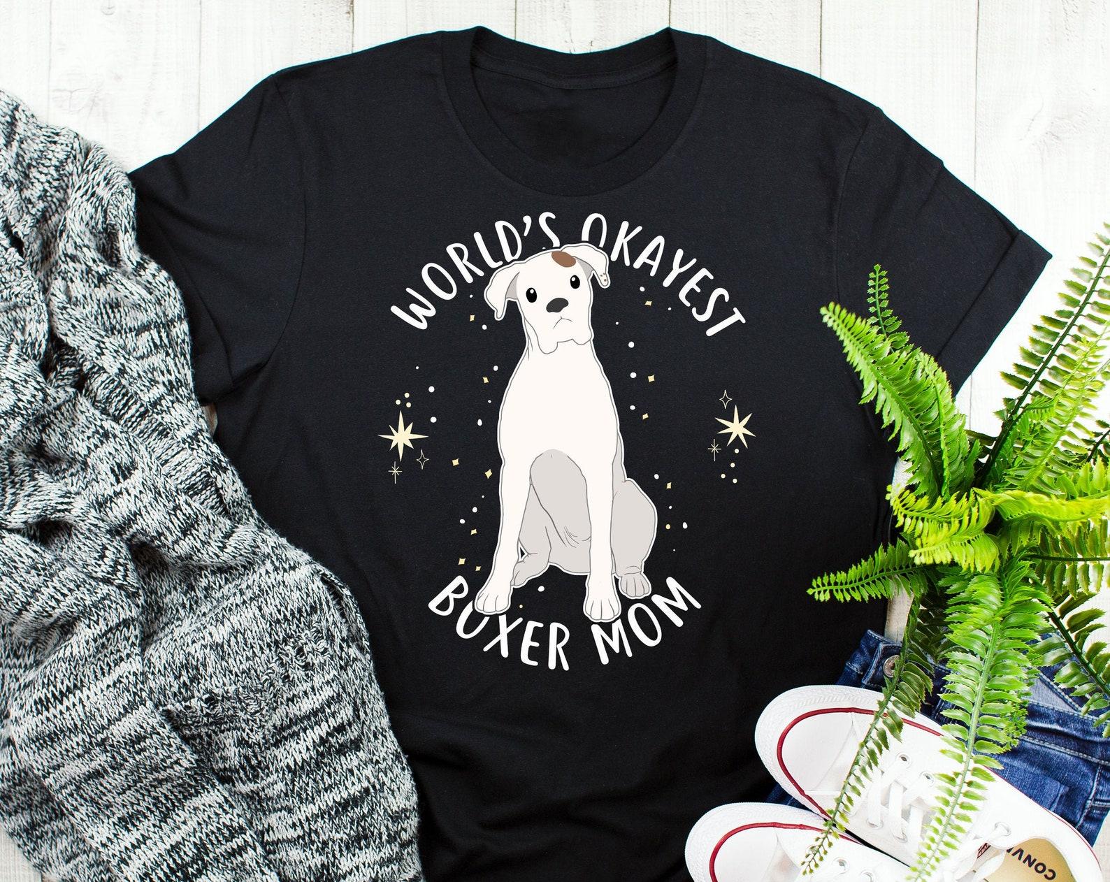Boxer Shirt, , Funny Dog Lover Gift, White Boxer Dog Mom, Cute Dog T-shirt, Boxer Mom Tshirt, Pet Tee, World s Best Mom, Pink, Blue 160