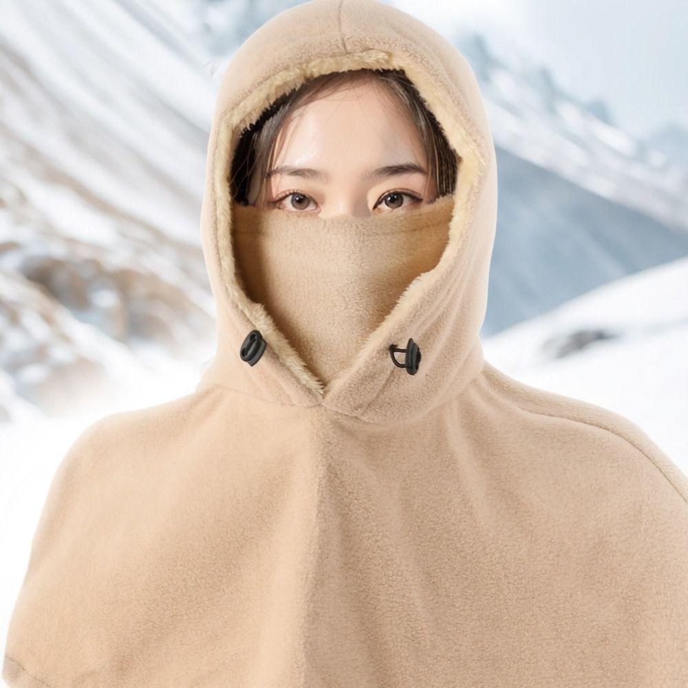 Drawstring Fleece Balaclava Hat Solid Color Pullover Cap Casual Masks Hood Beanies  Cycling