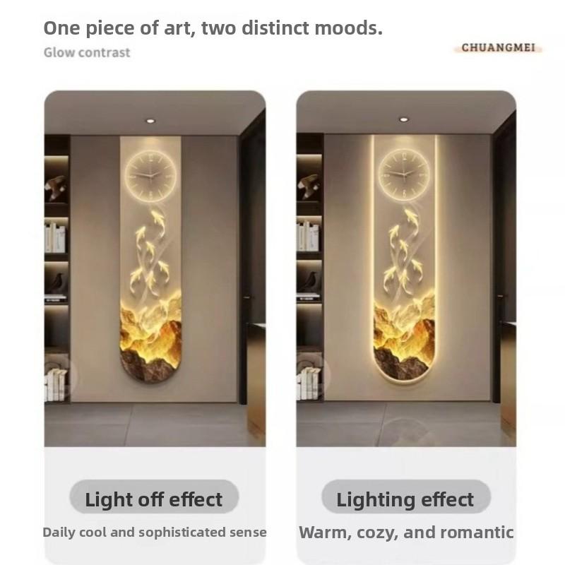 Modern Design Entrance Hall 3D Wall Clock Villa Mute Digital Clock Corridor Wall Decor Decoration Golden LED Light Painting