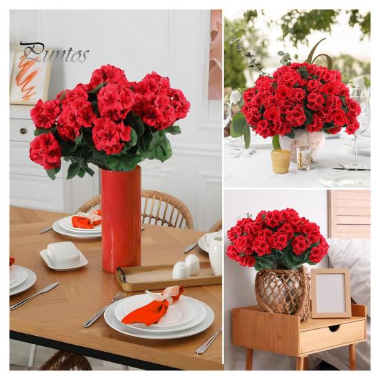 Long-lasting Decorative Flowers 1/6/12Pcs Artificial Geranium Flower with Green Leaves Realistic UV Resistant No Fading Fake Silk Indoor Outdoor