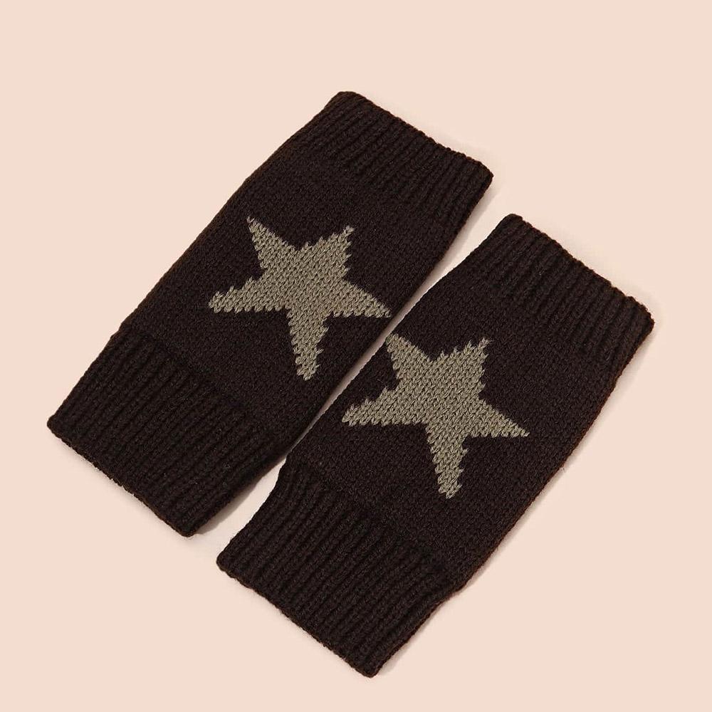 Punk Star Knitted Woolen Gloves for Men Women Pentagram Half Finger Warm Soft Mitten Soft Star Hand Fingerless Gloves
