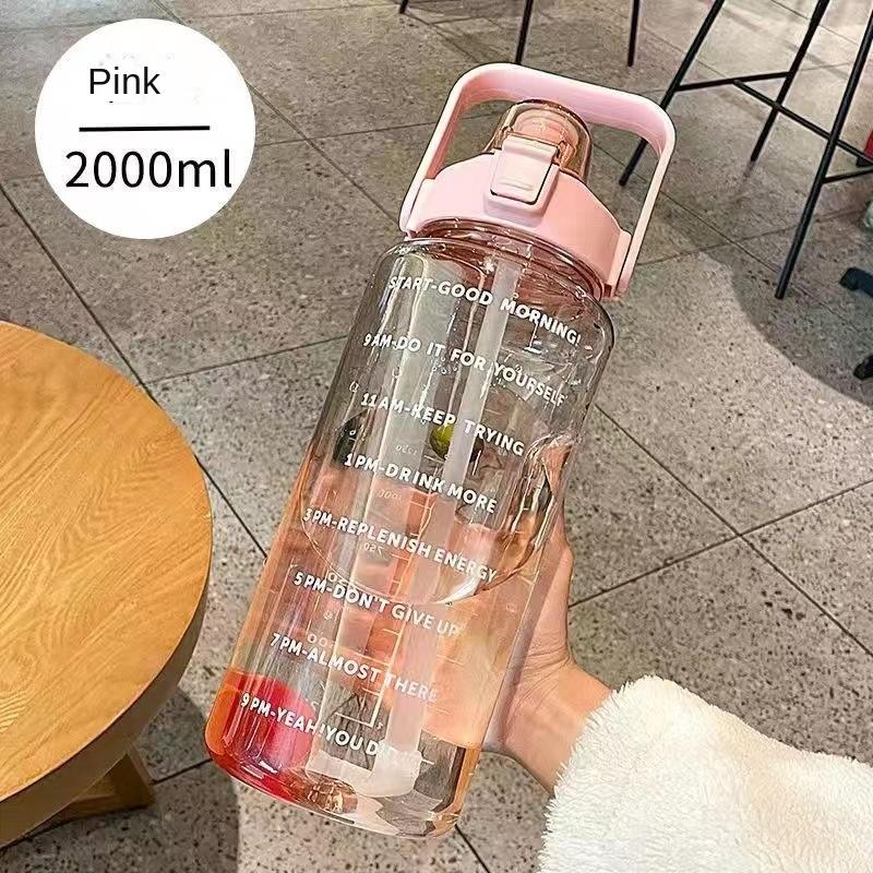 

Large - Capacity Straw Water Bottle, 2000ml Marked Handle Cup, Dual - Drink Pop - Up Lid Portable Sports Bottle Adult Universal 2.0L розовый