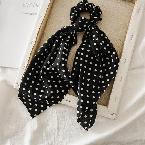 Polka Dot Print Chiffon Long Ribbon Scrunchies Women Girls Ponytail Holder Elastic Rubber Bands Hair Ties Ropes Hair Accessories