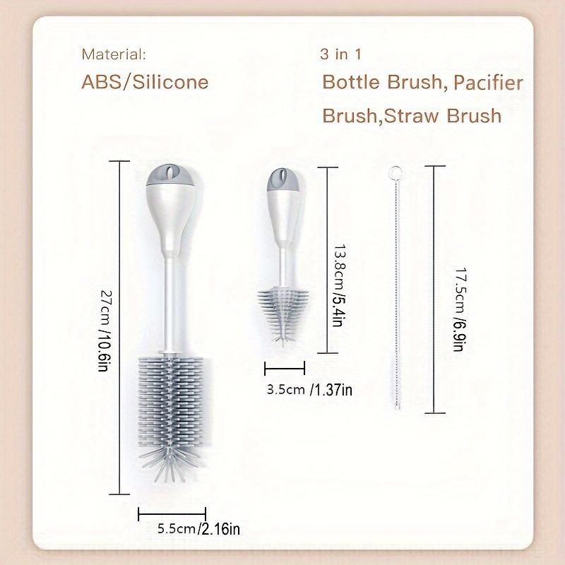 3 In 1 Silicone Milk Feeding Bottle Brushes Set, with Pacifier Straw Brush for Sippy Water Cup