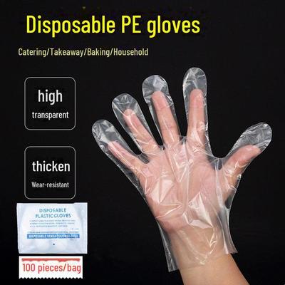 100-Pack Thickened Disposable PE Gloves for Catering, Hairdressing & Food Handling
