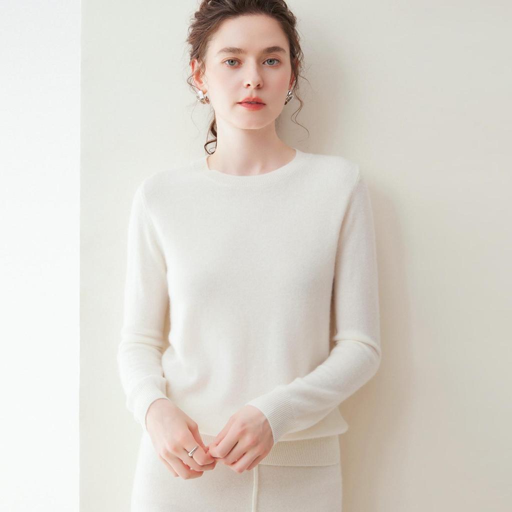 Lekasha Women's 100% Pure Cashmere 12-Gauge Knitted Round Neck Sweater
