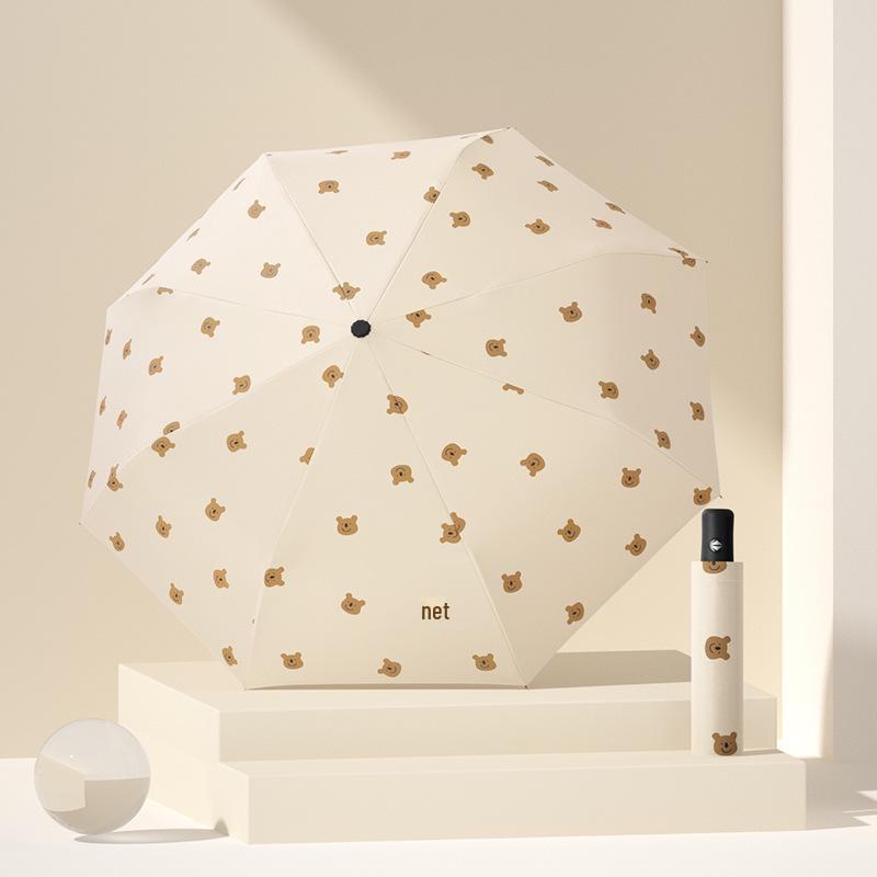 Kreskówkowy Składany Parasol z Ochroną UV: Parasol podwójnego zastosowania na słońce i deszcz z motywem misia