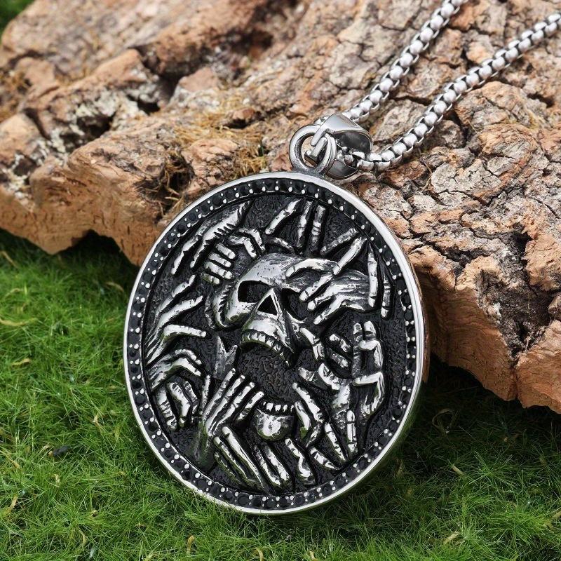 Skull pendant, Hundred Ghost Hands tag necklace, European and American vintage ghost head, ghost face, wailing pendant