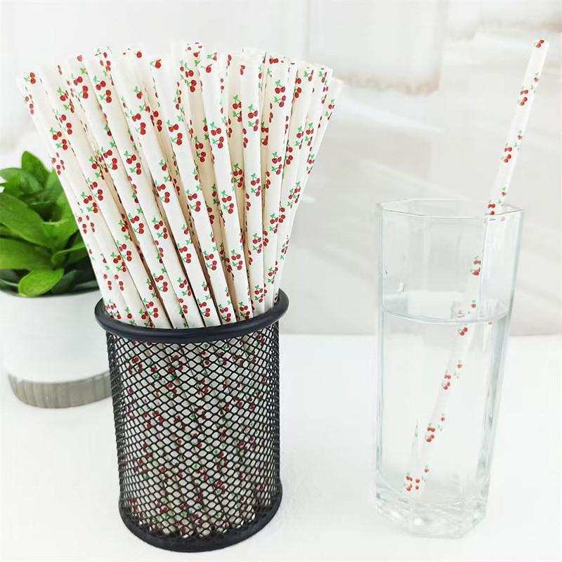 Degradable Paper Straws With Fruit Design For Summer Parties And Beverage Accessories