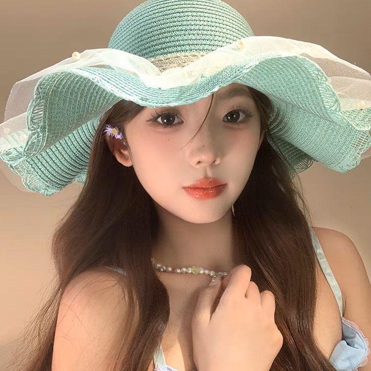 Bow Summer Lace Hat Beach Straw Hat Beach Hat Brim Sun Protection Vacation Sun Hat Sun Hat