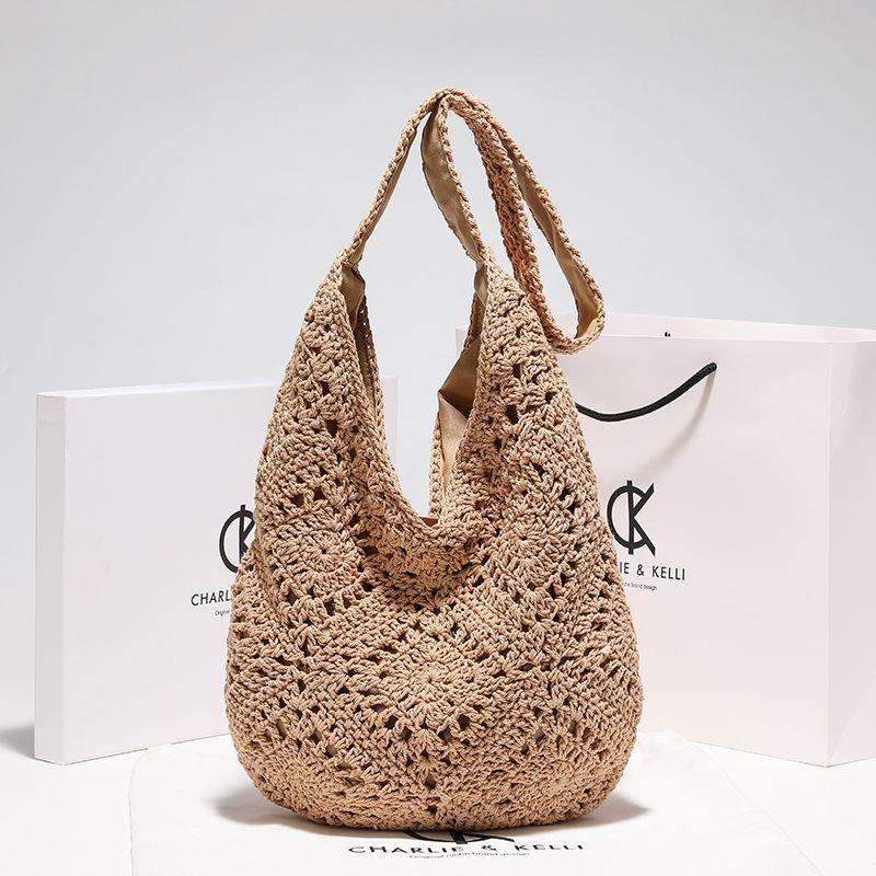 

Qixi Gift Flower Lure Brand Retro Woven Bag Female 2025 New Arrival Vacation Versatile Straw Shoulder Tote Bag Brown [(gift box/bag)