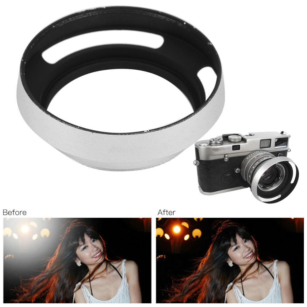 Universal Aluminium Alloy Portable Hollow Camera Bevel Lens Hood Shade Silver52mm