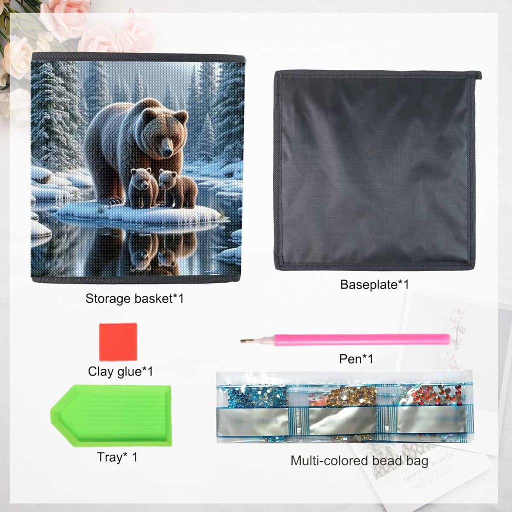 The Brown Bear on The Island 5D Diamond Painting Storage Basket Full Round Drill Mosaic Diamond Embroidery Cross Stitch Kits Home Decor Home Decor