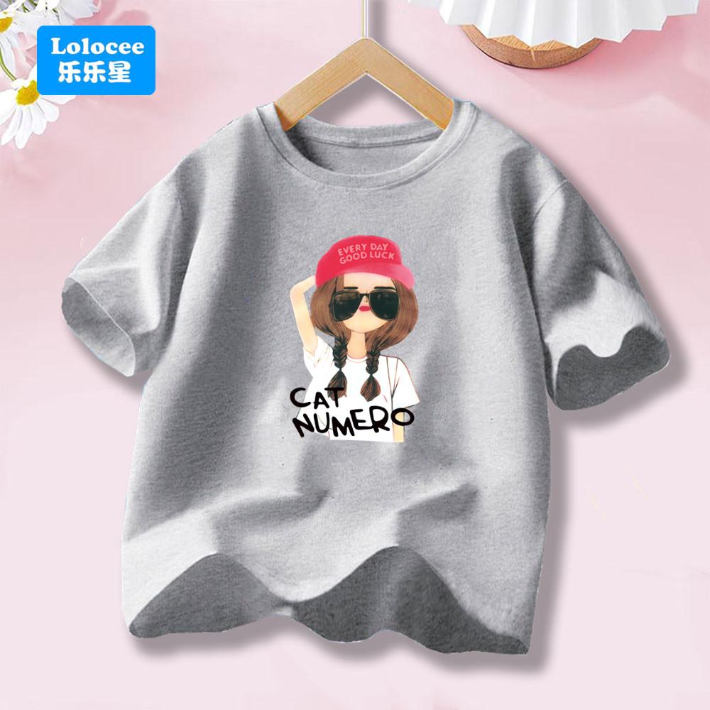 Good Luck Cool Girl Holiday Party Tee Shirts Children Fashion Short Sleeve Tops Cartoon Printed Summer Toddler Clothes NHMJ1