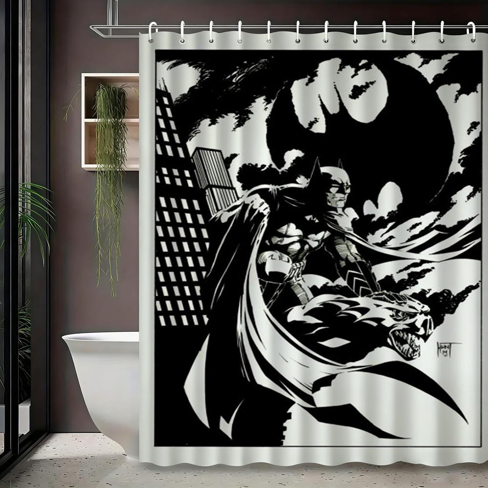 Superman Flying Above Clouds Waterproof Shower Curtain, Superhero Bathroom Decor For Fans